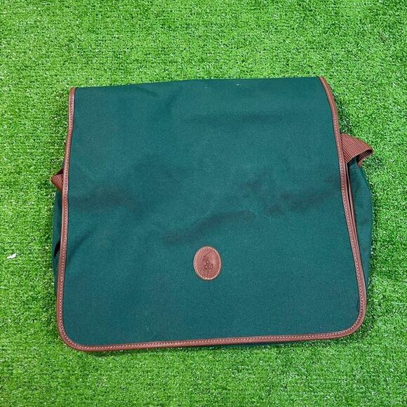 Polo Ralph Lauren Green Brown‎ Pony Logo Messenger Bag Crossbody NEW - Picture 1 of 8